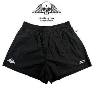 Black Lightweight Athletic Shorts w Elastic Drawstring Waistband and Zip Pockets